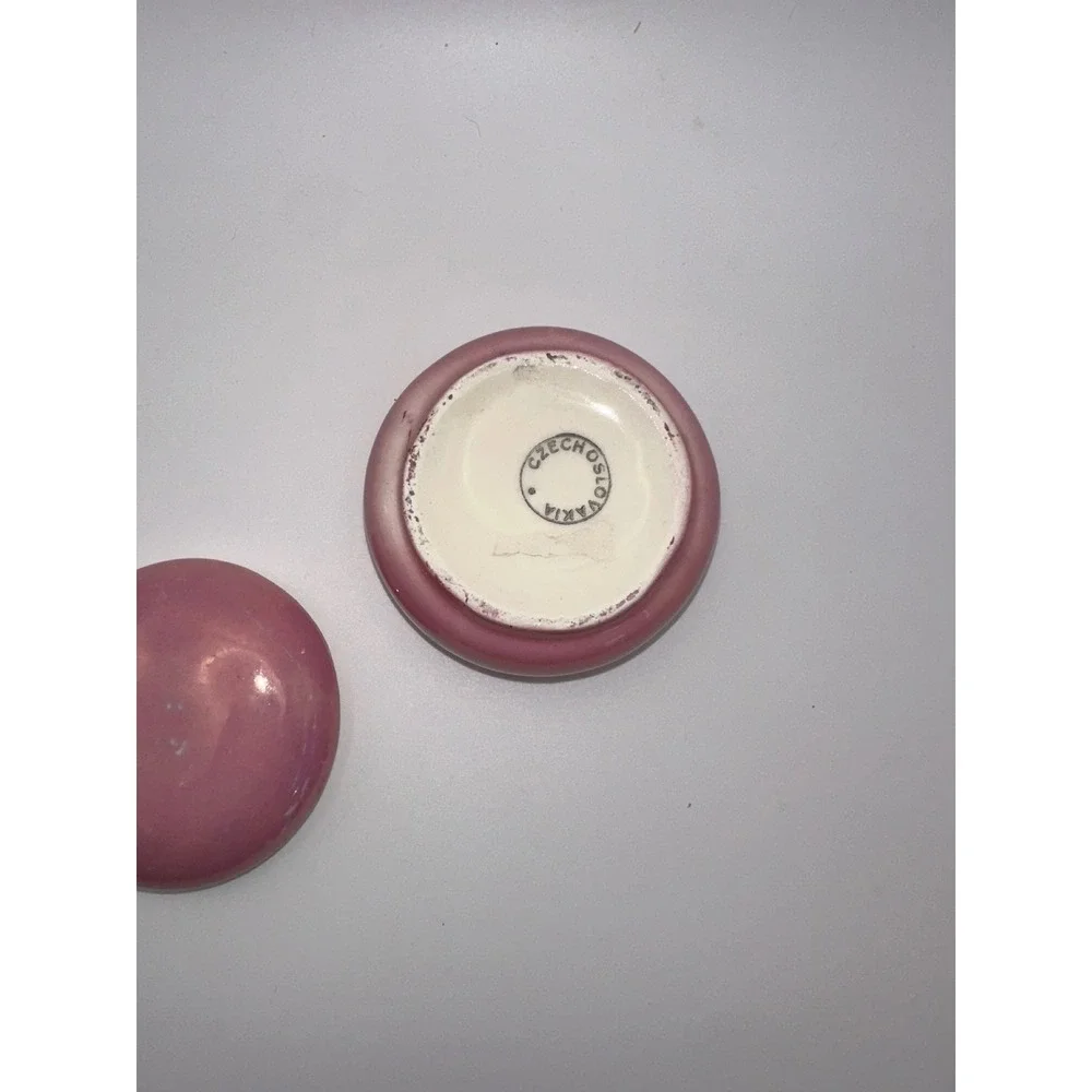 Vintage Czechoslovakia Pink Iridescent Luster Ceramic Trinket Box Round Lidded